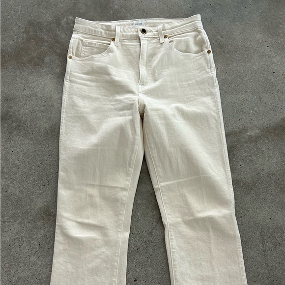 KHAITE Vivian Cream Straight Leg Crop Ankle Women's Jeans - Picture 1 of 5